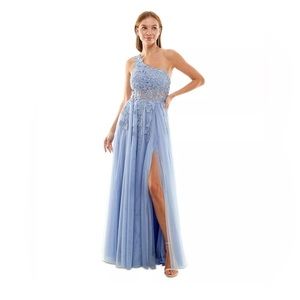 Say Yes to the Dress Asymmetric Floral-Applique Sleeveless Gown